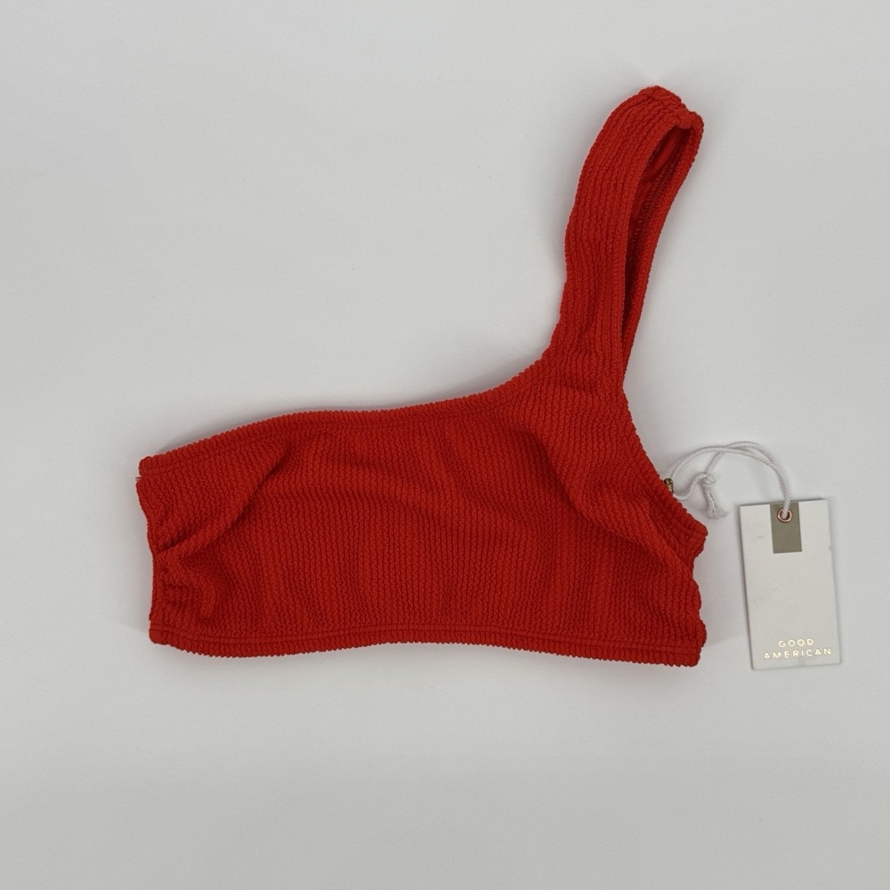 NWT Good American Red‎ One Shoulder Crinkle Bikini Top Women's Size 1/2 Swimwear